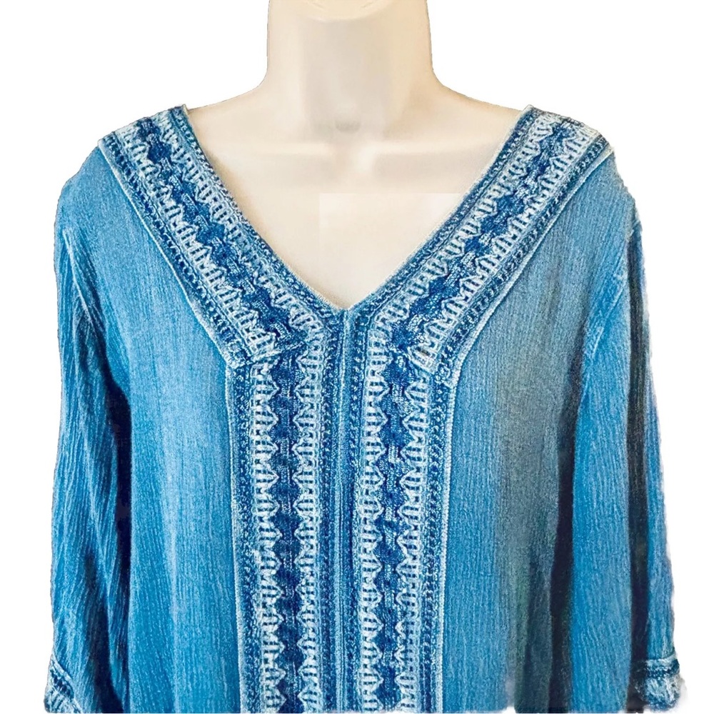 Buc-ee's Women's S/M Gauzy Tunic Top Boho Blue Crochet Lace Lightweight - Picture 2 of 10